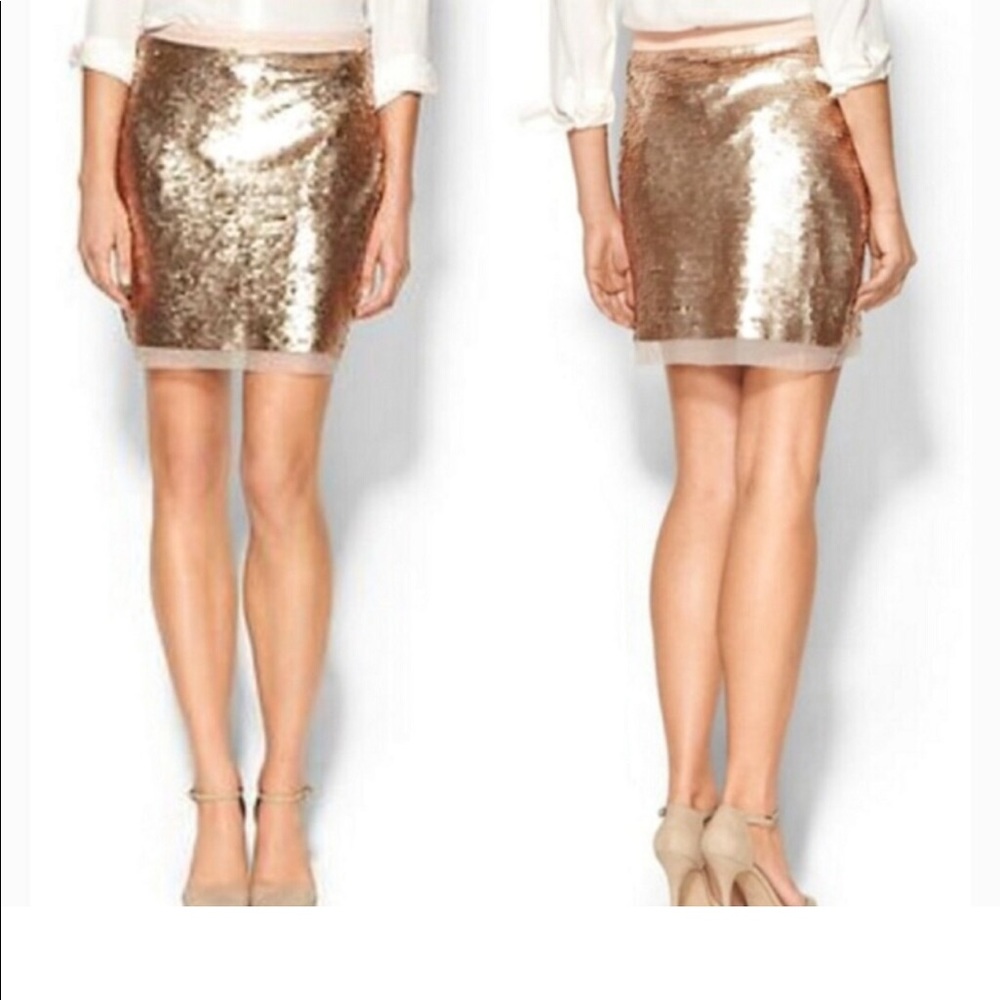 Sabine gold sequin skirt with mesh trim XS